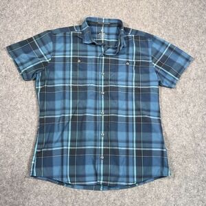Kuhl Blue Plaid Short Sleeve Tapered Fit Button Down Shirt Men's Size Large